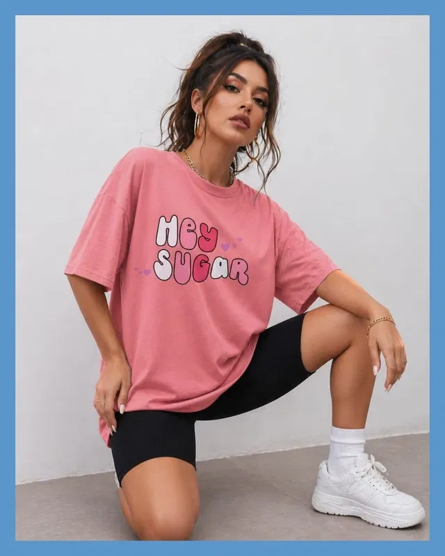 Oversized Cotton Blend T-shirts for Women (Peach, XXS)