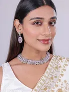 Mehandi Finish Classic Design Partywear Diamond Necklace Set for Women 