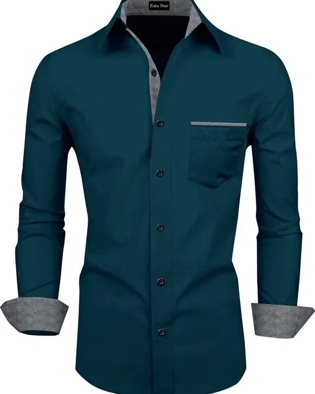 Men's Solid Full Sleeve Shirt (Blue, L)