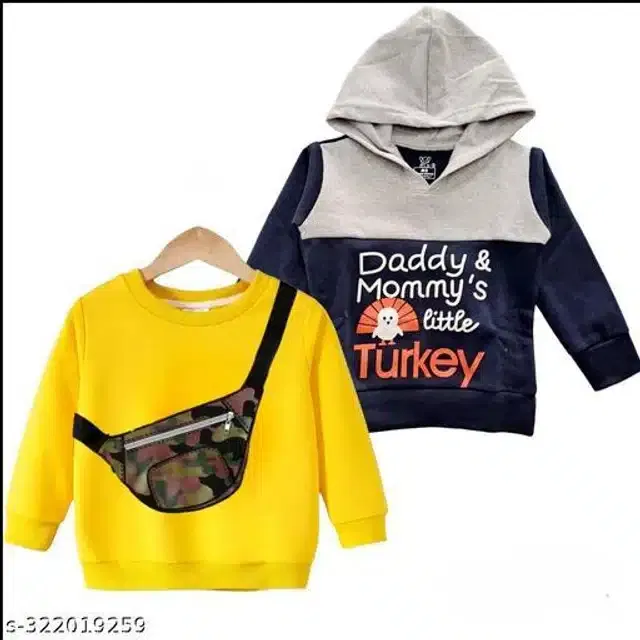 Full Sleeves Sweatshirts for Kids (Yellow & Navy Blue, 9-12 Months) (Pack of 2)