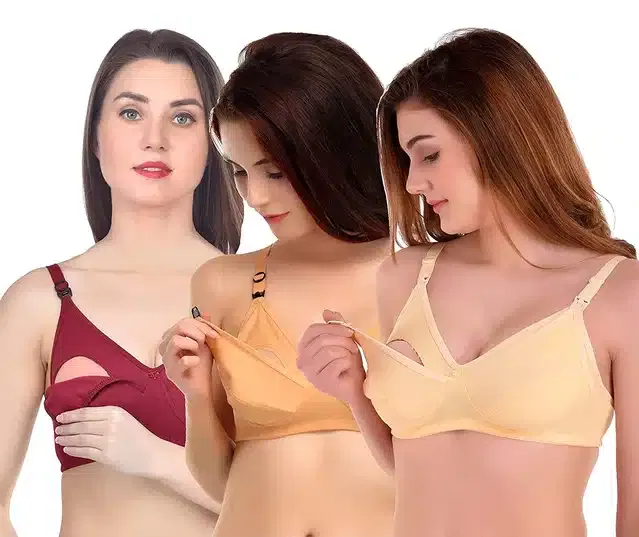 Non Padded Maternity Bra for Women (Pack of 3) (Multicolor, 32B)