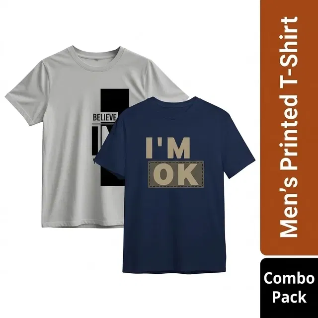 Men's Round Neck T-Shirts - Pack of 2, Grey & Navy Blue, XL
