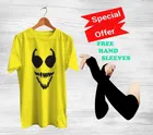 Round Neck Printed T-Shirt with Arm Sleeves for Men (Yellow & Black, S) (Set of 2)