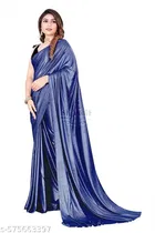 Lycra Solid Saree For Women, Blue