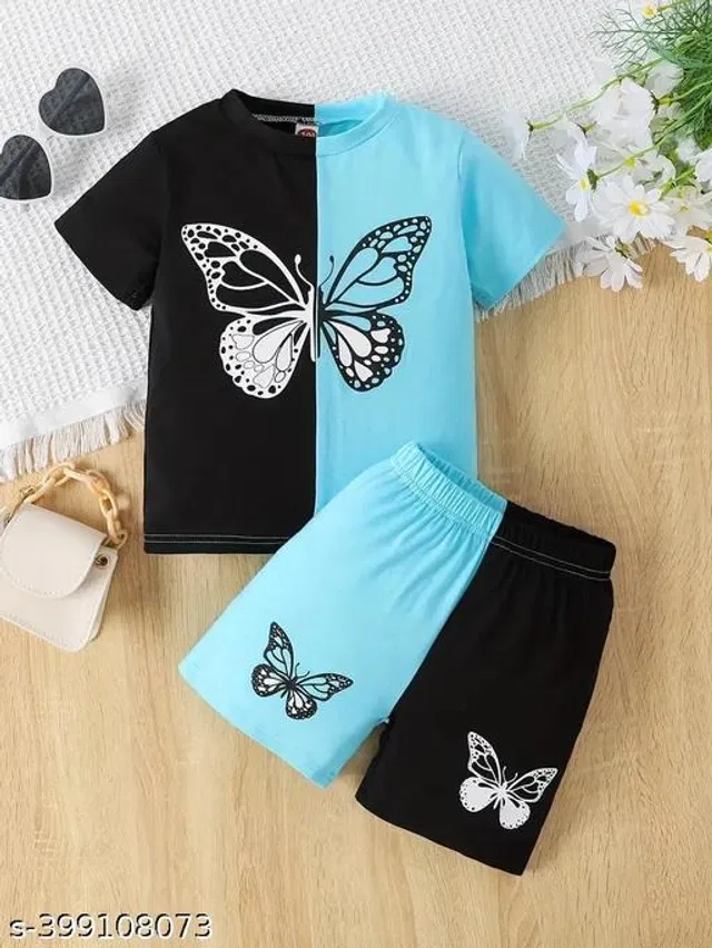 Cotton Blend Clothing Set for Girls (Multicolor, 11-12 Years)