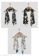 Poly Chiffon Printed Scarves for Women, Multicolor, Pack of 3