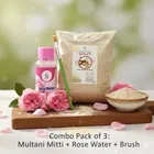 Multani Mitti Powder 200g, Rose Water 100ml, with brush 