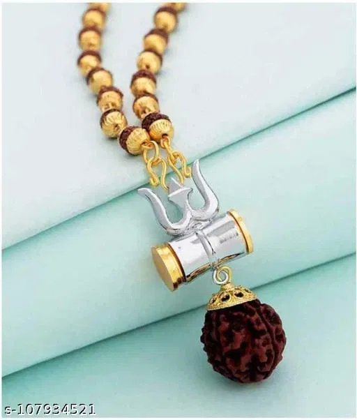Rudraksha Mala with Damaru Locket for Men (Gold)