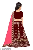 Satin Embroidered Lehenga with Choli & Dupatta for Girls 