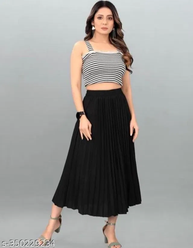 Crepe Skirts for Women (Black, 32)