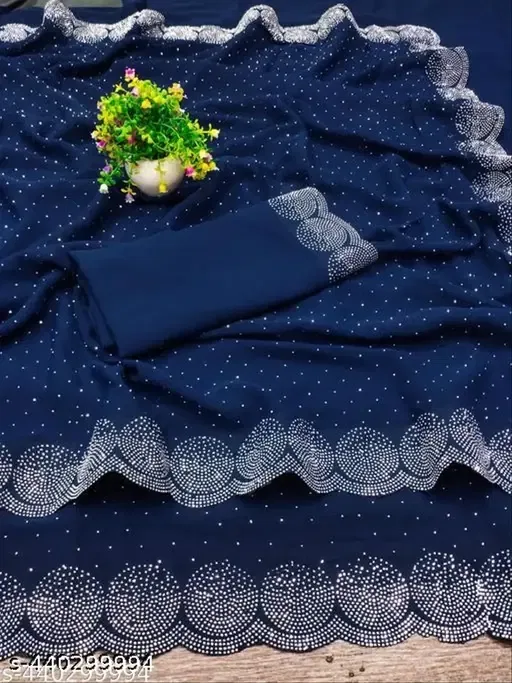 Georgette Embellished Saree for Women (Blue, 6.3 m)
