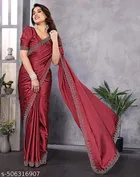 Satin Silk Printed Saree for Women, Maroon 