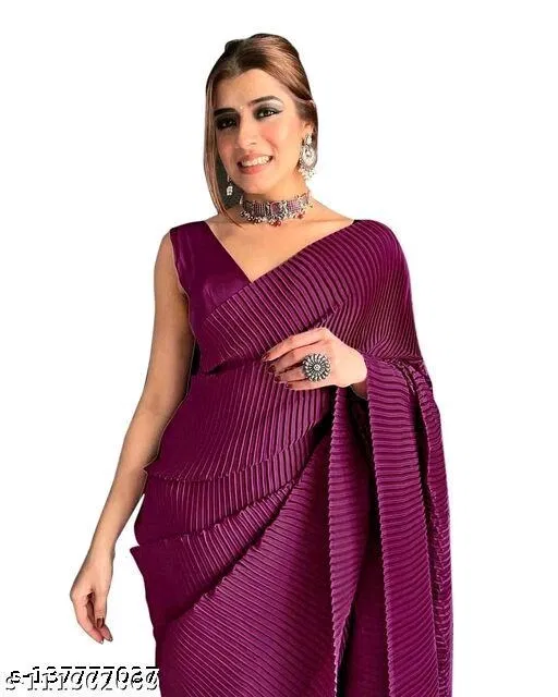 Crushed Satin Party Wear Saree for Women (Multicolor)