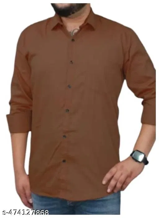 Cotton Blend Solid Shirt for Men, Brown (XL)