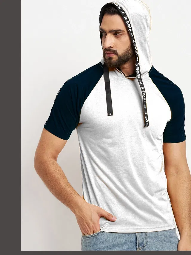 Hooded Printed Full Sleeves T-shirt for Men (White, XL)