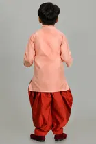 Dupion Silk Embroidered Kurta with Patiyala Set for Boys 