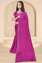 Crepe Solid Saree for Women, Wine 