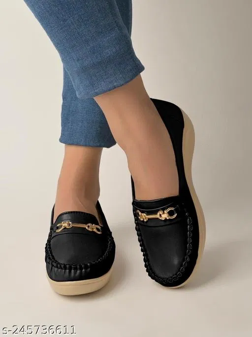 Shoetopia Loafers for Women (Black, IND-5)