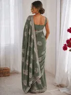 Bollywood Organza Satin Embroidered Saree for Women 