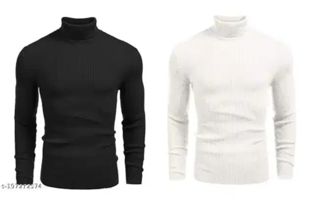 Cotton Blend High Neck Sweater for Men (Pack of 2) (White & Black, XL)