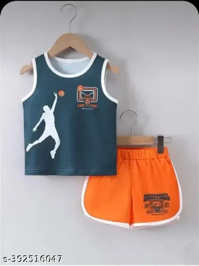 Cotton Printed Clothing Set for Boys (Blue & Orange, 2-3 Years)
