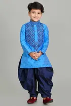 Dupion Silk Printed Kurta with Patiyala Set for Boys 