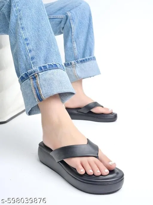 Shoetopia Black Thong Flip-flops (Size IND-4)