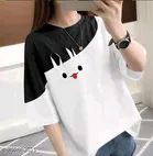Polycotton Printed T-Shirt for Women, Black & White 