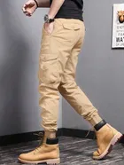 Cotton Blend Solid Trackpant for Men, Beige 