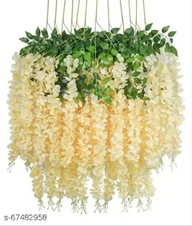 Polyester Artificial Hanging Flower Garlands (Cream & Green, Pack of 6)