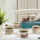 6 Pcs Ceramic Tea & Coffee Cup Set - Brown Strip