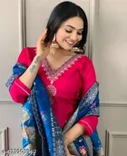 Chanderi Silk Kurta Set with Floral Embroidery for Women 