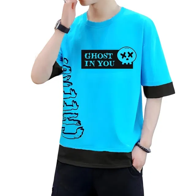 Cotton Blend Round Neck T-Shirts for Boys (Sky Blue, 2-3 Years)