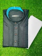 Cotton Blend Embroidered Kurta with Pyjama for Men, Black & White (M)