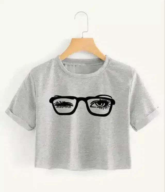 Printed Crop T-shirt for Women (Grey, L)