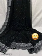Chiffon Embellished Saree For Women, Black