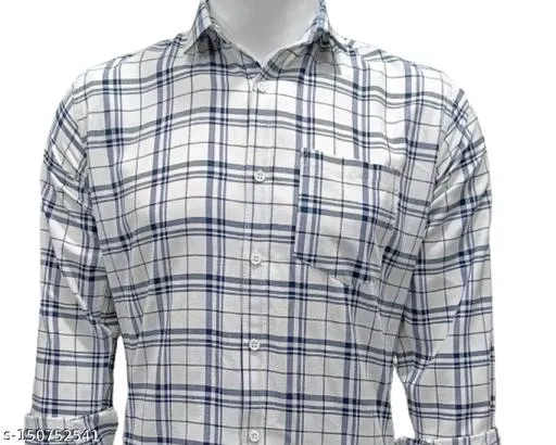 Cotton Blend Checked Shirt for Men, White (L) Pack of 1