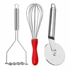 Oc9 स्टेनलेस स्टील एग व्हिस्क & पिज़्ज़ा कटर & पोटैटो मेशर फॉर किचन टूल सेट 