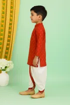 Cotton Blend Printed Kurta & Paints Set for Boys , Maroon 