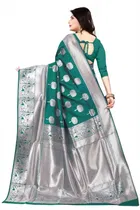 Litchi Silk Zari Woven Saree for Women, Teal 