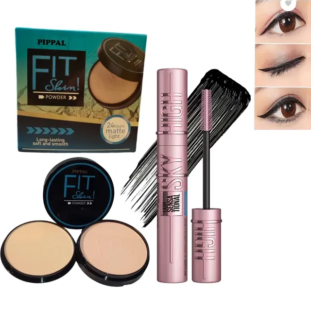 Pippal Fit Skin Powder Compact (20 g) with Sky High Mascara (12 ml) (Set of 2)