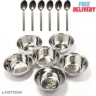 Stainless Steel 6 Pcs Bowls with 6 Pcs Spoon 