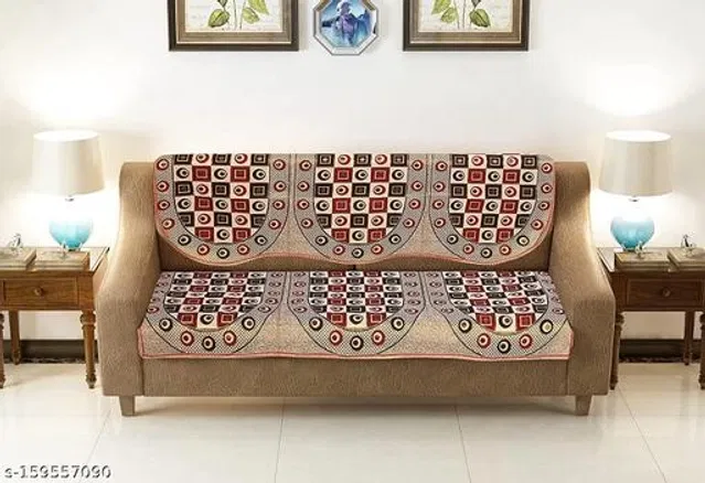 Polycotton 3 Seater Sofa Covers (Red & Black, Set of 1)
