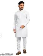 Cotton Solid Kurta Set for Men, White 