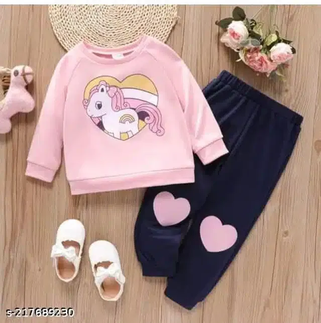 Hosiery Cotton Full Sleeves T-Shirt with Pant Clothing Set for Kids (Pink & Navy Blue, 9-12 Months)