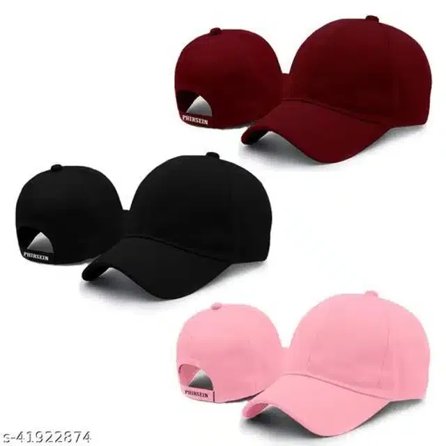 Cotton Caps for Men & Women (Multicolor, Set of 3)