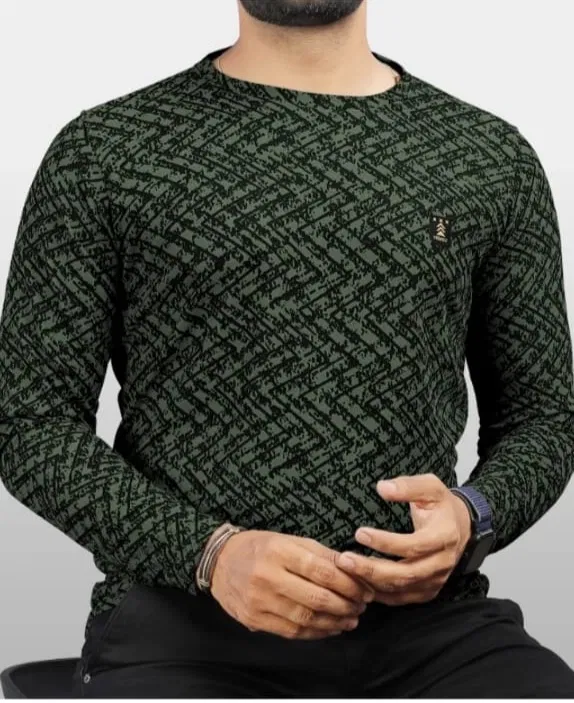 Round Neck Printed T-Shirt for Men (Olive, XL)