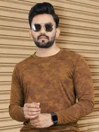 Abstract Printed Round Neck Polyester T-Shirt for Men 