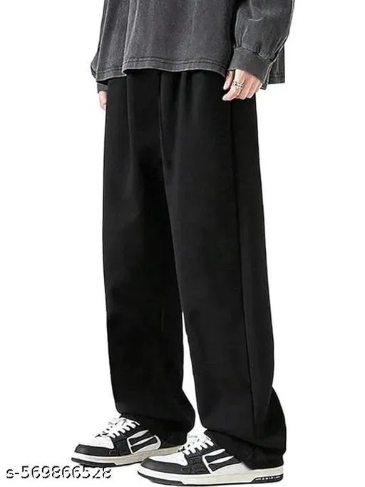 Cotton Blend Solid Trackpant for Men, Black (XL)