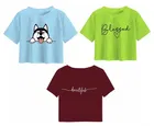 Cotton Printed Crop Tops for Girls (Multicolor, 10-11 Years) (Pack of 3)